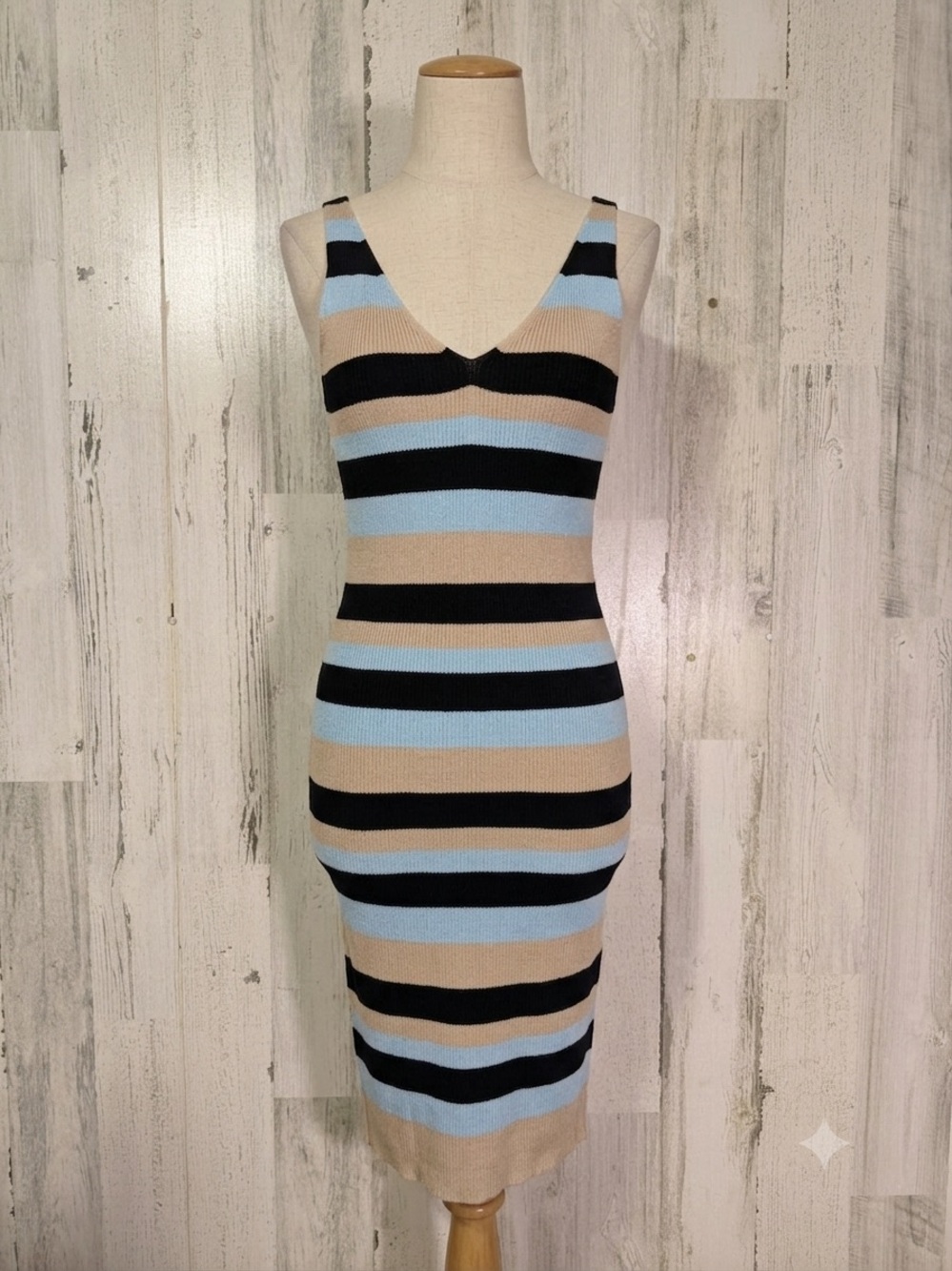 BCBGMAXAZRIA Striped Ribbed Knit Midi Dress Size S